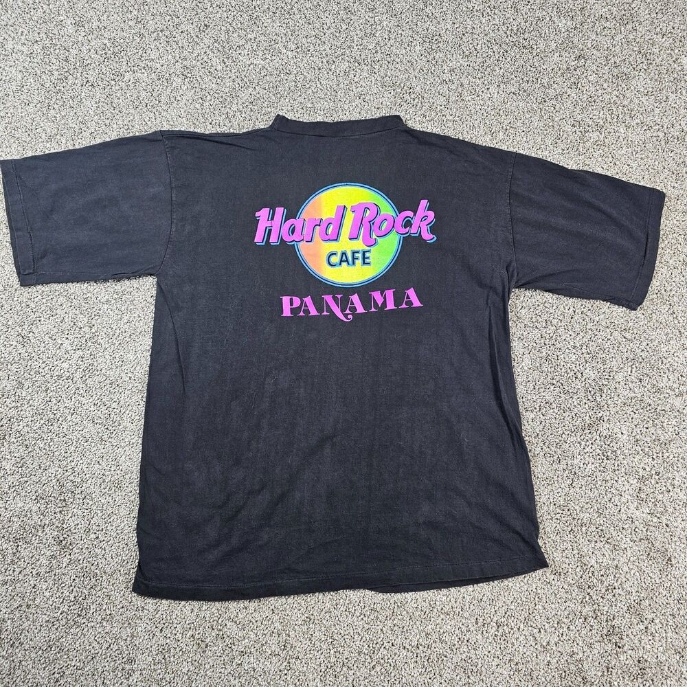 Vintage Hard Rock Cafe Shirt Mens Large Black Panama Single Stitch 90s Rainbow
